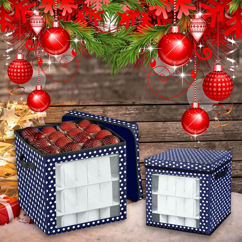 64 Grids Christmas Ornament Storage Box Preserve Case Christmas Tree  Decorations Organizer for Home Xmas Holiday