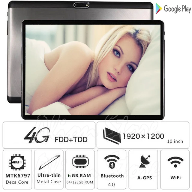 2.5D Закаленное стекло 10 дюймов планшетный ПК Deca Core 6 ГБ ОЗУ 128 Гб ПЗУ 4G LTE Bluetooth WiFi Android 8,1 1920*1200 ips 13 МП gps+ подарки