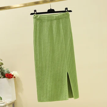 

Heliar Autumn Skirt High Waist Woolen Skirt Women Kint MIdi Straight Skirt Preppy Women Midi Fork Bodycon Skirt For Women
