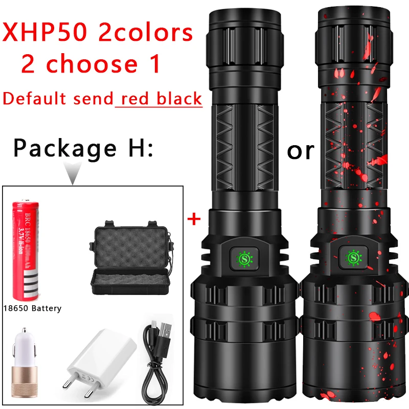 H 80000LM мощный XHP50 светодиодный фонарик Xlamp алюминиевый охотничий L2 водонепроницаемый 5 режимов фонарь для использования батареи 18650 26650 - Испускаемый цвет: H