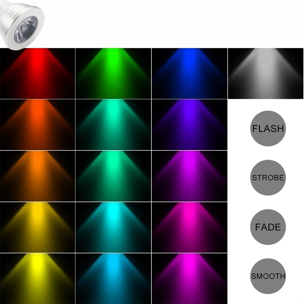 Aluminum Alloy Lightweight Mini E27 RGB LED Lamp 3W AC85V-265V LED Spotlight Bulb+ IR Remote Control 16 Colors Change
