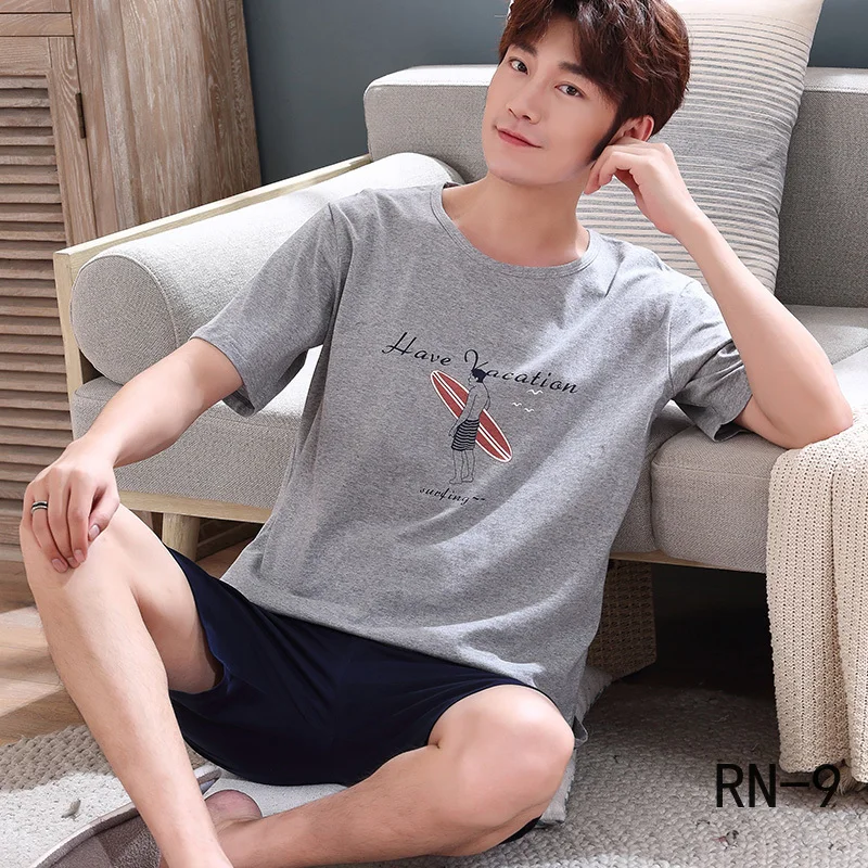 

Summer Men Pajamas Set 2020 New Cotton Homewear Suit Short Sleeve Mens Pijamas Elastic Waist Shrts Boys Pyjamas Set Tracksuit