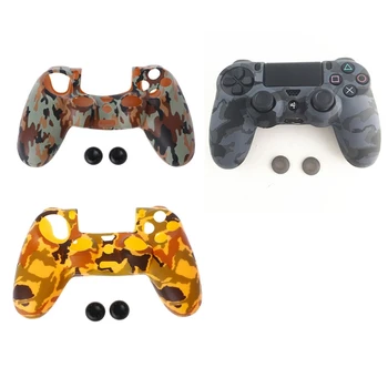 

New 3-In-1 Anti-Slip Camouflage Soft Silicone Cover Skin Case + 2 Thumbsticks Grips For 4 PS4 Pro Slim Controller