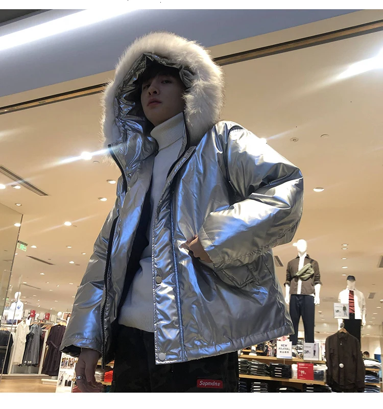 Winter New Jacket Men Warm Thick Fashion Solid Color Casual Fur Collar Hooded Coat Man Streetwear Wild Loose Cotton Male Clothes