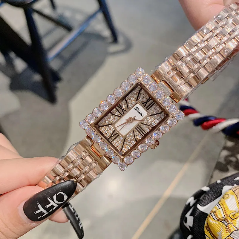 RoseGold BigCrystal Классические нейтральные дизайнерские женские часы, винтажные Квадратные Стальные наручные часы с римскими цифрами, ЖЕНСКИЕ НАРЯДНЫЕ часы, Relogio Montre Femme W109 - Цвет: RoseGold BigCrystal