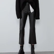 Fandy lokar леггинсы из искусственной кожи женские модные леггинсы из искусственной кожи с пуговицами женские элегантные однотонные расклешенные леггинсы женские IC