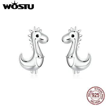 

WOSTU Little Dinosaur Stud Earrings 100% 925 Sterling Silver Animal Small Earrings For Women Party Fashion Female Jewelry CQE874