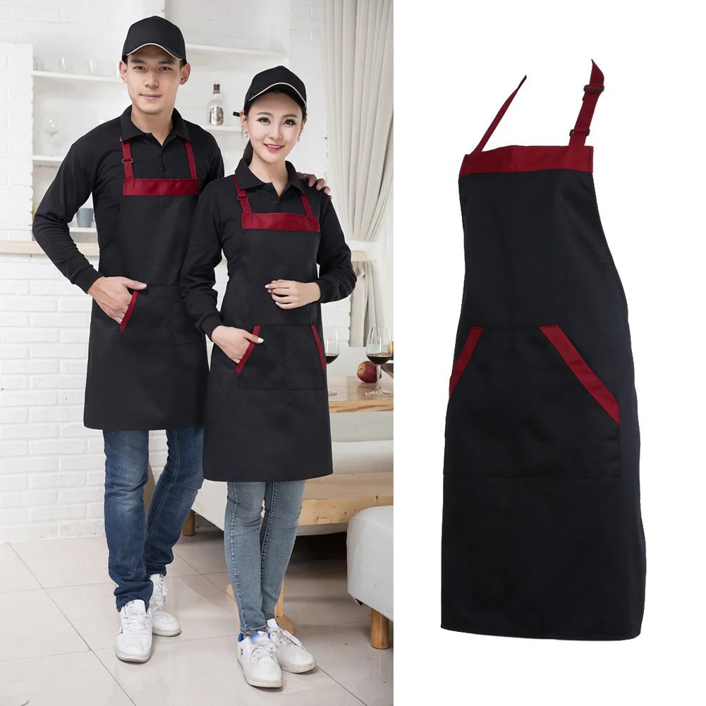 Couple Waterproof Halter Sleeveless Pockets Kitchen Cooking BBQ Milk Tea Restaurant Overall Apron