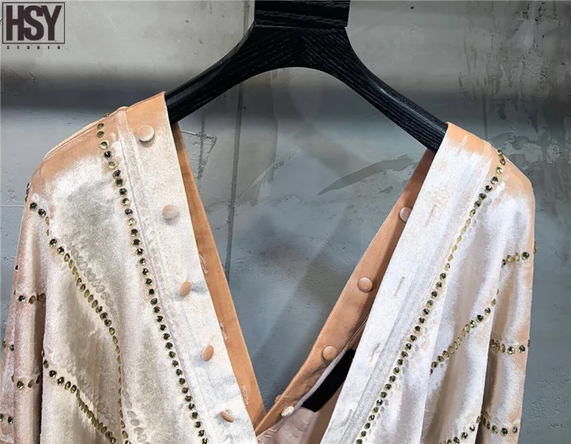 【HSY】2019 осень зима новые женские горячие полосы розовый бархат с длинным рукавом