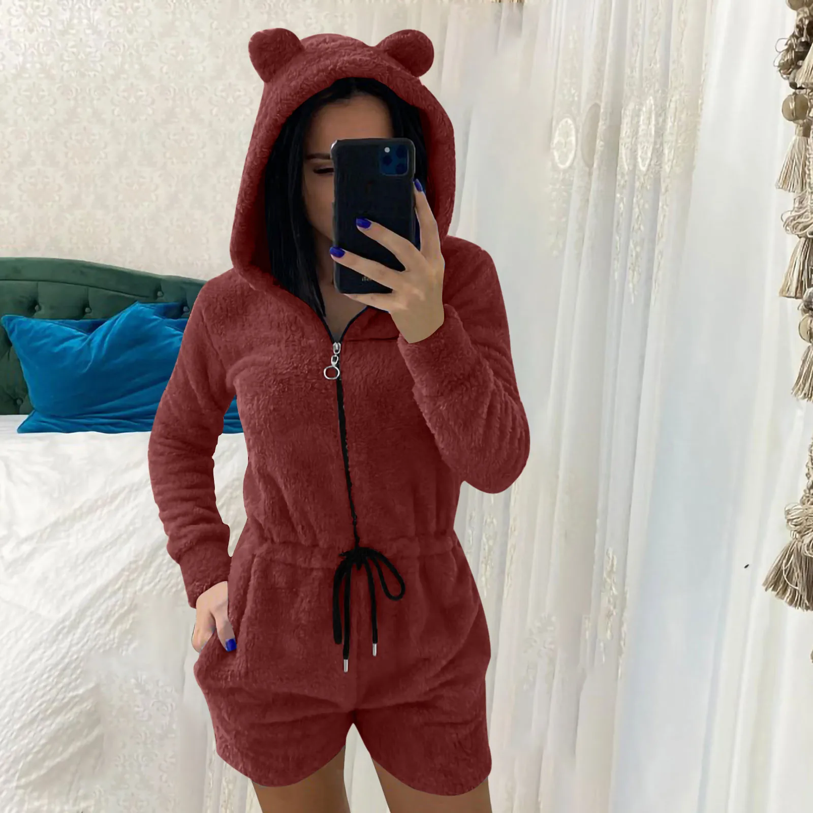 Новый женский зимний комбинезон Abdl с длинным рукавом капюшоном Пижама