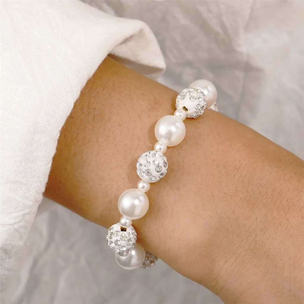 Creative Retro Simple Fashion Full Diamond Silver White Pearl Bracelet amazing price Crystal Bead Bracelets for Women gift | Украшения и