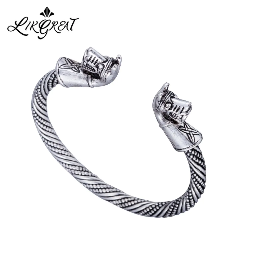 Браслеты викингов LIKGREAT и мужские винтажные манжеты с волком ювелирное изделие