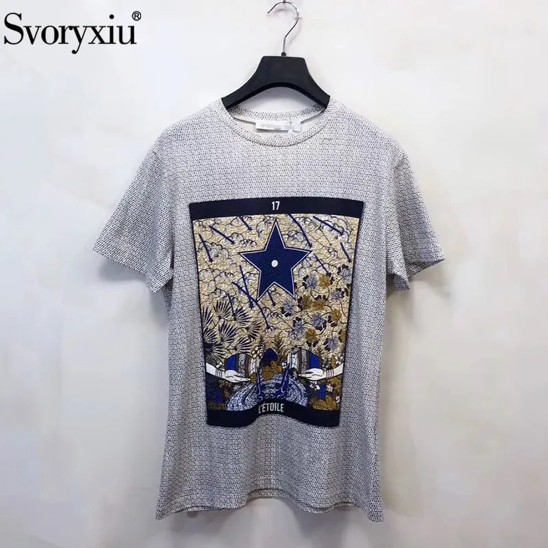 

Svoryxiu Designer Spring Summer Cotton Linen T Shirts Women's Vintage Totem Print Fashion Short Sleeve Tops Tees Female