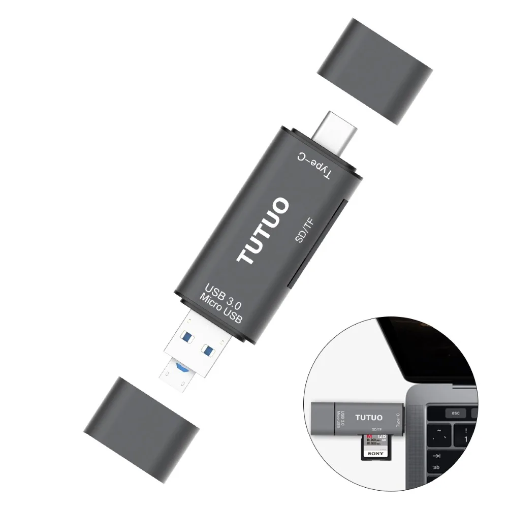 Tutuo V16 Тип-C USB 3.0 Micro USB адаптер конвертер OTG Алюминий сплав SD/TF card Reader для MacBook/Планшеты