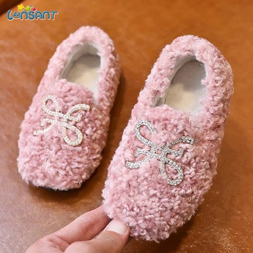 LONSANT, детская Осенняя обувь, детская Нескользящая хлопковая теплая обувь для мальчиков и девочек, плюш+ резина, детская зимняя обувь, размер 21-36, N30