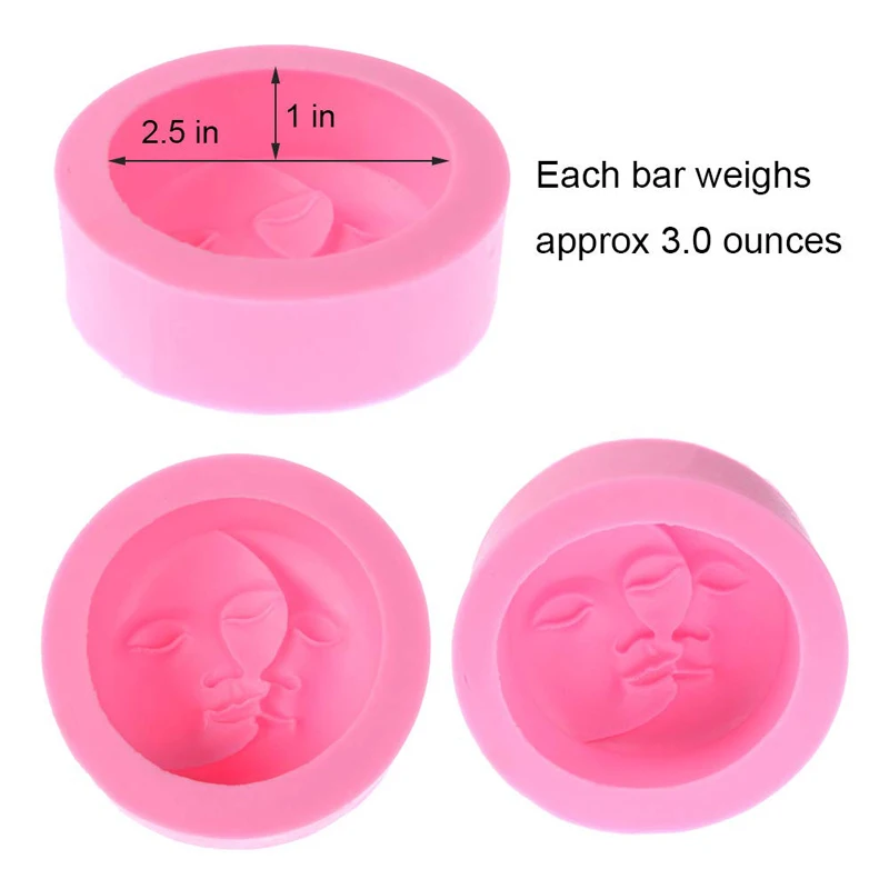 1Pcs Pink Soap Mold Round Shape Sun Moon Faces Silicone Mold DIY Fondant Chocolate Cake Decorating Tools Kithen Baking Tool