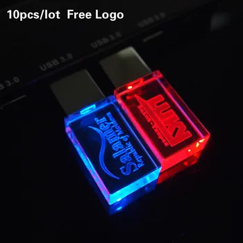 

Free Logo & Light 10pcs/lot Glass Usb Stick 2.0 Crystal USB Flash Drive 2.0 4gb 16gb Pendrive 32gb 64gb Memory Disk Wedding Gift