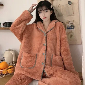 

2020 New Pajamas Female Winter Korean Version Plus Velvet Thickening Warmth Sleepwear Cardigan Home Service Suit Women's Pajamas