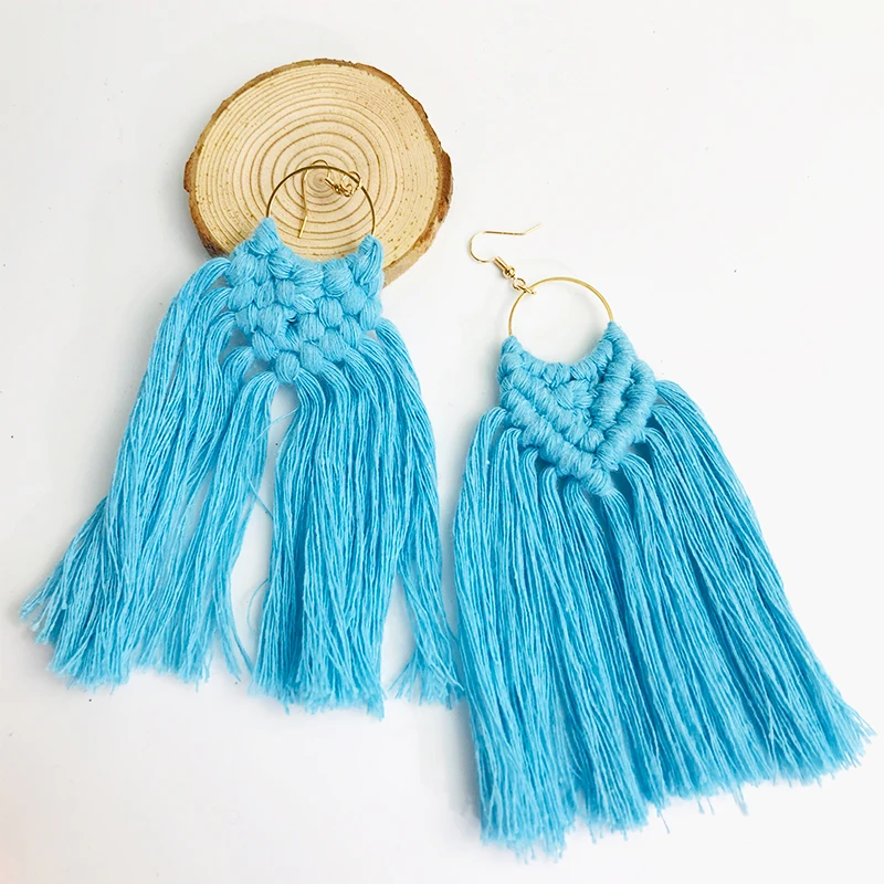 Cpop Elegant Fashion Handmade Weave Macrame Earring Wedding Jewelry Ethnic Feather Fringe Tassel Earrings Hot Bridesmaid Gifts - Окраска металла: E
