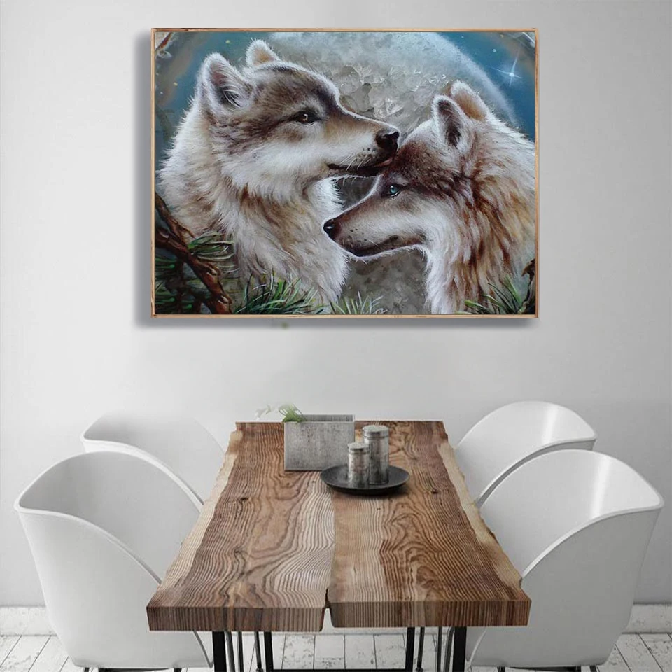 5D DIY Diamond Painting Wolf Cross Stitch Kit Full Drill Square Embroidery Animals Mosaic Art Picture Rhinestones Decor Gift diamond painting