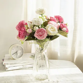 

30cm Artificial Flowers Bouquet for Decoration Fake Flowers Home Decor Flowers Artificial 5 Big Heads 4 Small Bud Bride Wedding