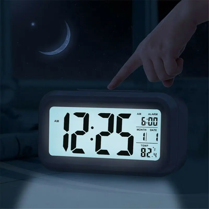 

Large LED Digital Alarm Snooze Clock Voice Control Time Display 4 Screen