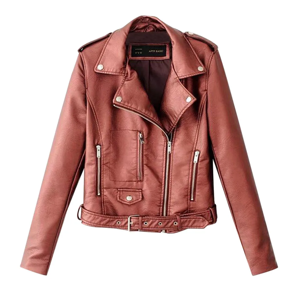 

Crop Jackets Women Spring Autumn Cool Motor Style Tops Coat Solid Colors With Zipper Button Short Outerwear Overcoats Female Top