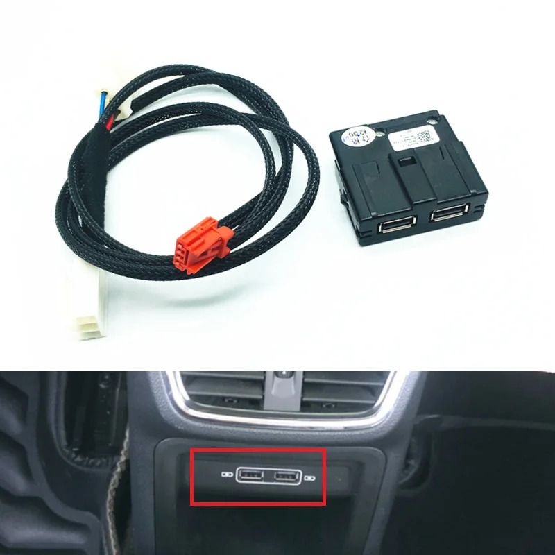 

car interior rear Double USB Adapter charger Socket Armerst USB wiring harness For Tiguan 2 MK2 Teramont Octavia Superb Kodiaq