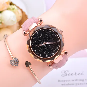 

Casual Women Starry Sky Wrist Watch Romantic Rhinestone Bracelet Bangle Ladies Watch Simple Leather Women Clock Relogio Feminino
