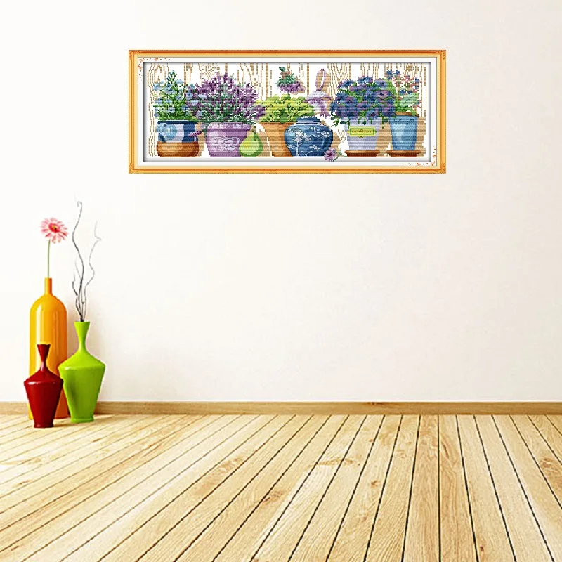 Pottings Colourful Flower Decor Painting Counted Printed On Canvas DMC 11CT 14CT Chinese Cross Stitch Embroidery Needlework Sets