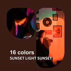 Lampe Led avec projecteur de coucher de soleil en forme d'arc en ciel, ambiance nocturne, idéal pour une chambre à coucher, un café ou un arrière plan, 16 couleurs 