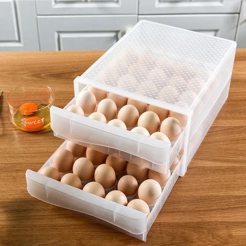 

Double Layer 60 Compartment Large Capacity Egg Box Drawer Refrigerator Plastic Storage Box