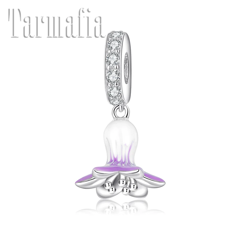 New 925 Sterling Silver white purple morning glory shape fine Pendant beads Fit Original European Charm Bracelet Jewelry making | Украшения