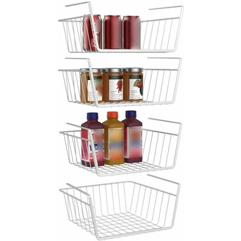 

4 Pack Hanging Under Shelf Storage Basket Cupboard Cabinet Door Organizer Rack Iron Mesh Closet Holder for Kitchen