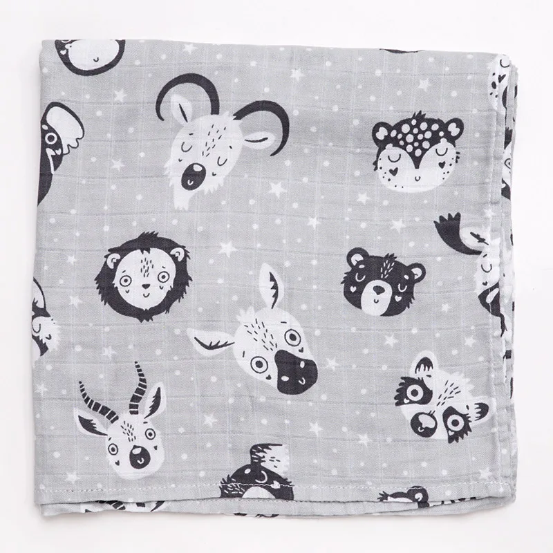 Многофункциональное Пеленальное Одеяло из муслина для новорожденных Мягкие нагрудники в виде банданы для новорожденного бамбуковый хлопковый Детский шарф - Цвет: Gray animal head