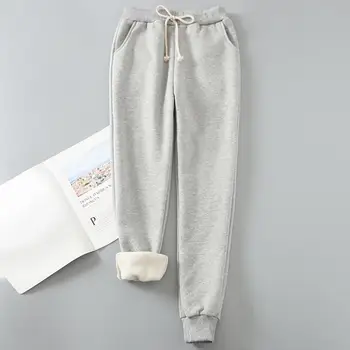 

Women Autumn Solid Color Drawstring Pockets Skinny Thickened Warm Pencil Pants