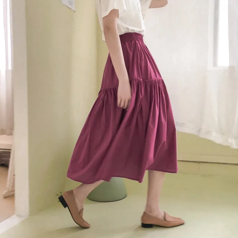 

2020 Summer New Fashion Women's A-line Umbrella Skirt Elastic High Waist Medium Length Solid Color Elegant Pretty Skirt