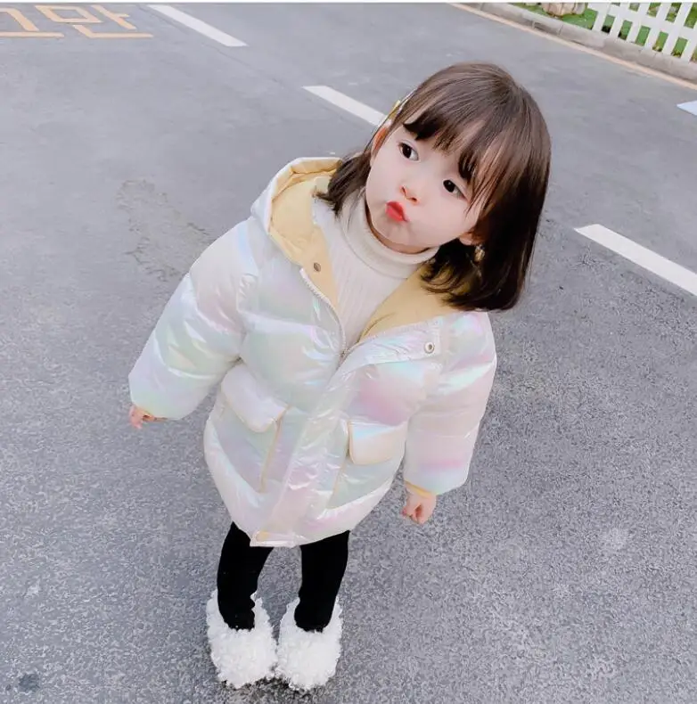 Новинка Зима 2019 пуховик для девочек толстая хлопковая куртка яркая Яркая кожаная