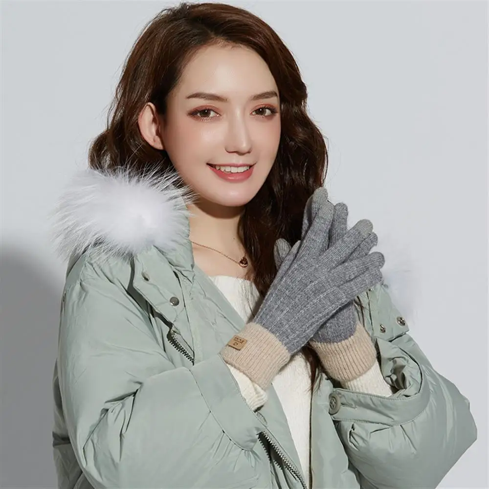 Women's Knit Winter Gloves Faux Alpaca Fiber Knitted Glove Touch Screen Skiing Gloves Women Autumn Winter Warm Thick Gloves - Цвет: Gray
