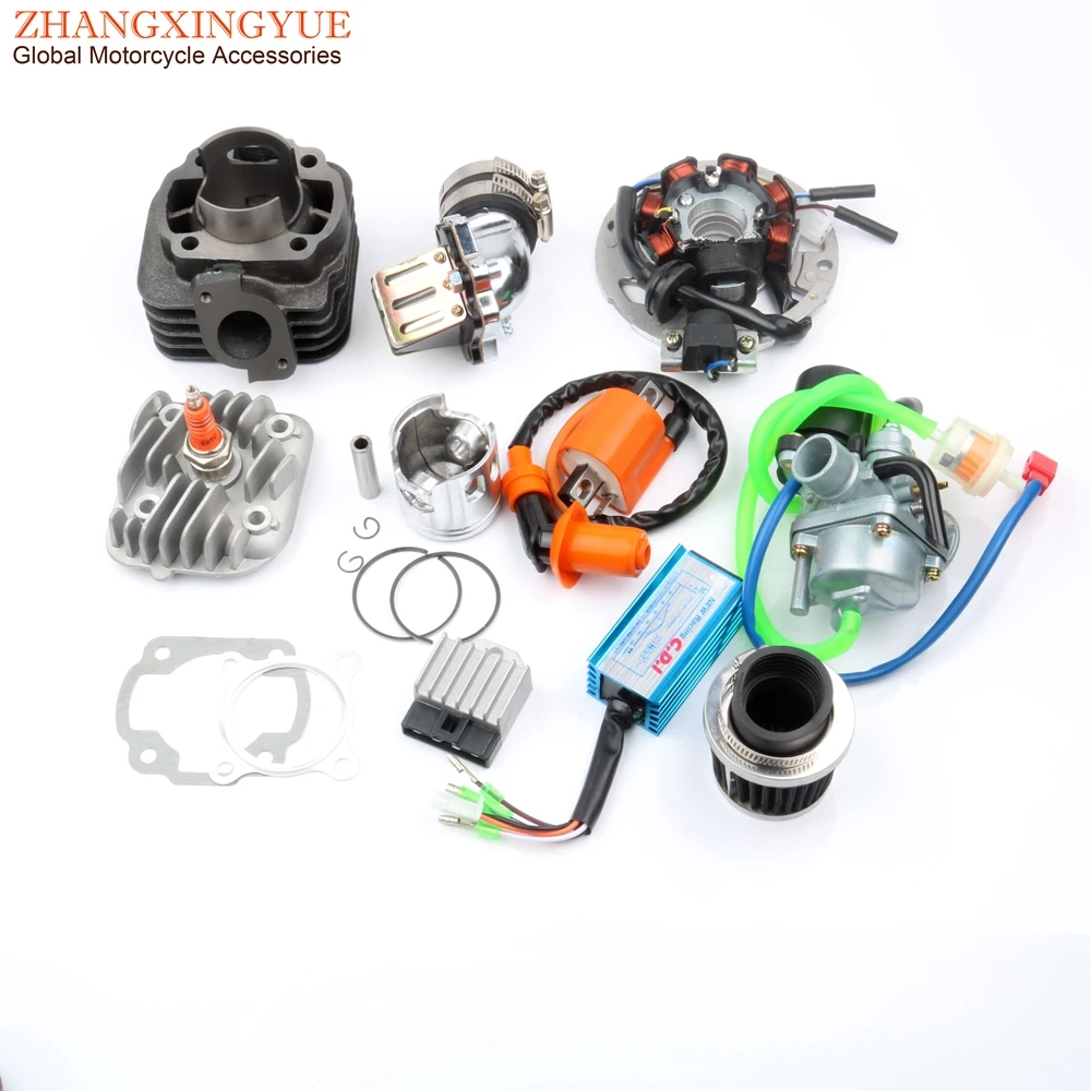 

70cc Big Bore Cylinder Kit & Carburetor & Coil & Racing AC CDI for Yamaha Axis 50 Breeze Jog Neos Vino 50cc 2-Stroke 47mm / 10mm