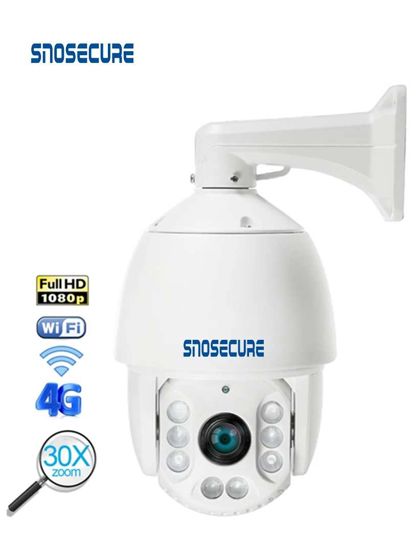 

SNOSECURE HD1080P PTZ 4G 3G SIM Card Outdoor Speed Dome 30X Zoom 300M Camera 2-Way Audio Night Vision