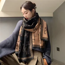 

Cat Scarves Blanket Lady Printed Cashmere Winter Pashmina Shawls and Wraps Women Evening Dresses Stoles Soft Gift Double-Sided