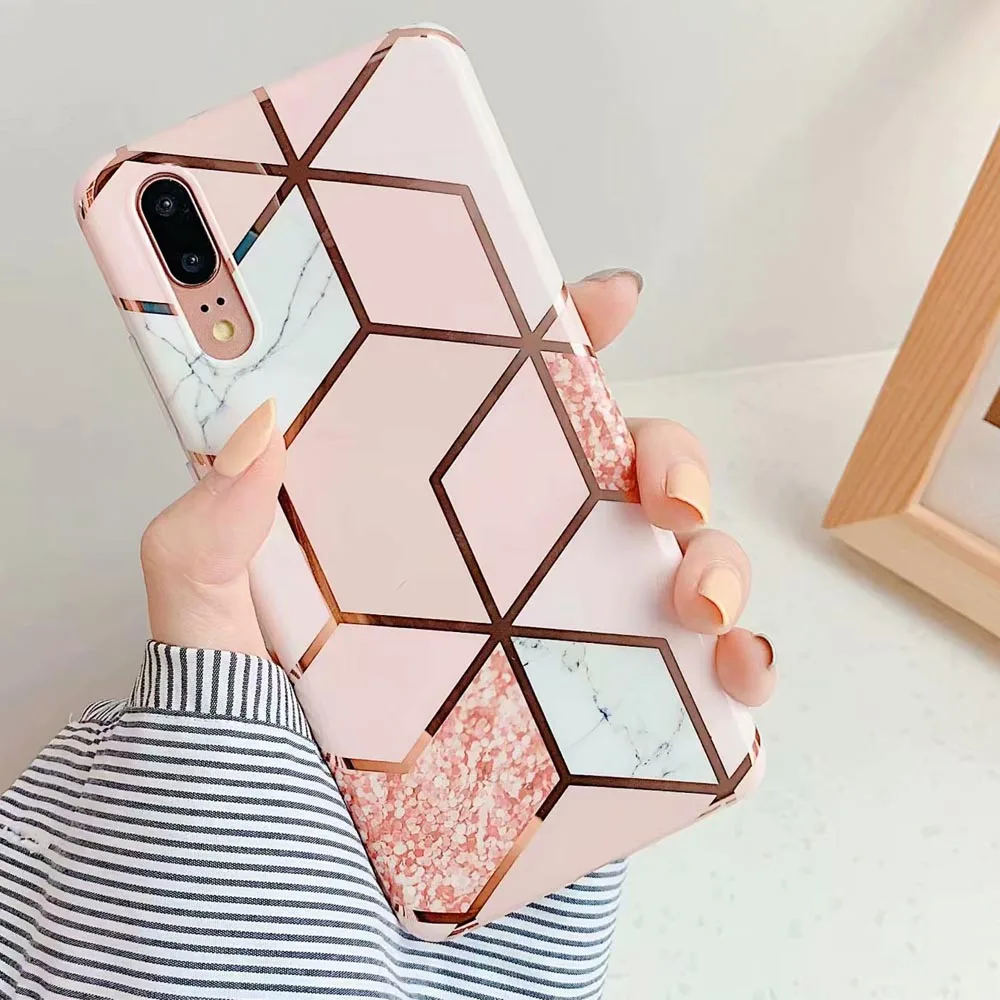 Pink 2 Силиконовый чехол с геометрическим мрамором для huawei P30 Pro P20 Lite, чехол для телефона huawei mate 20 30 Lite P20 Pro, чехол - Цвет: Pink 2