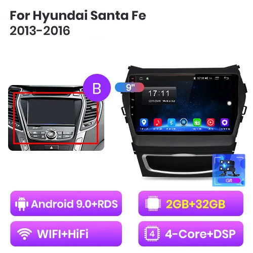 wifi (2-32G).G Junsun V1 2G+ 32G Android 9,0 для hyundai Santa Fe 3 2013- автомобильный Радио Мультимедиа Видео плеер навигация gps RDS 2 din dvd - Цвет: wifi (2-32G).G