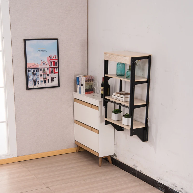 Wall Mounted Folding Table Floating Storage Shelf Drop Leaf Dining Table  Small Wooden Desk for Office Home Kitchen