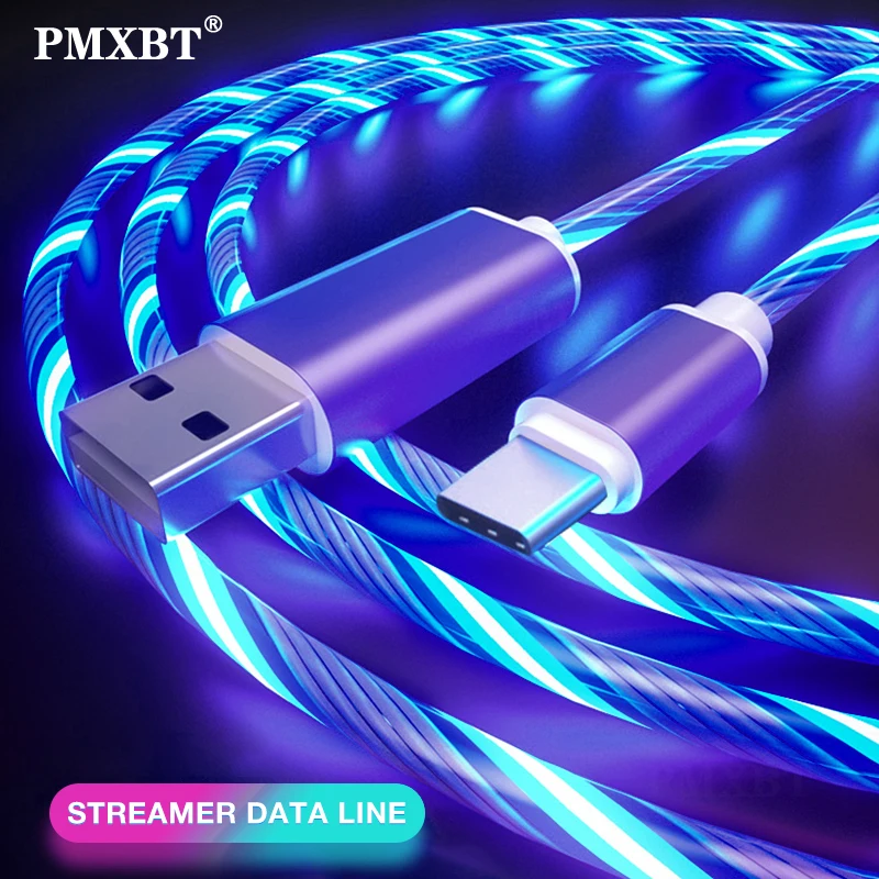 LED USB Cable Flow Luminous Micro Type C For Samsung Galaxy A50 Xiaomi Redmi Huawei Honor Colorful Glow Fast Charging Cord | Мобильные