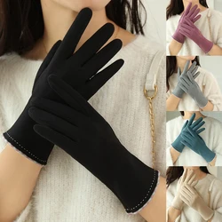 New Autumn Winter Women's Fashion Elegant Thin Section Warm Gloves Soft Plus Velvet Inside Touch Screen Cycling Windproof Suede