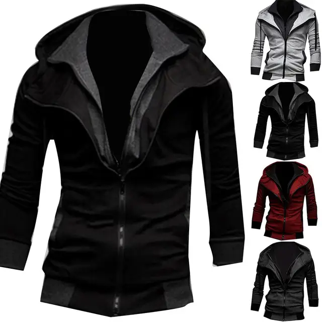 Men's jacket Color Block Long Sleeve Hooded Zipper Jacket Coat Outwear Men's clothing мужская куртка 6