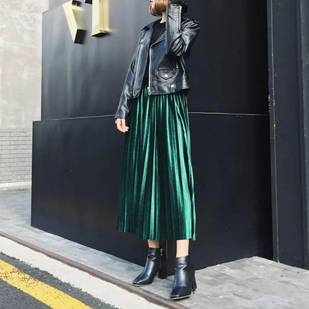 Женская зимняя юбка с высокой талией, Женская Осенняя бархатная юбка, плиссированные юбки, плиссированная юбка