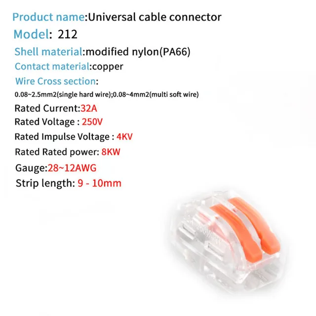 Mini Fast Wire Cable Connectors Universal Compact Conductor Spring Splicing Wiring Quick Connector Push-in Terminal 212 212-T